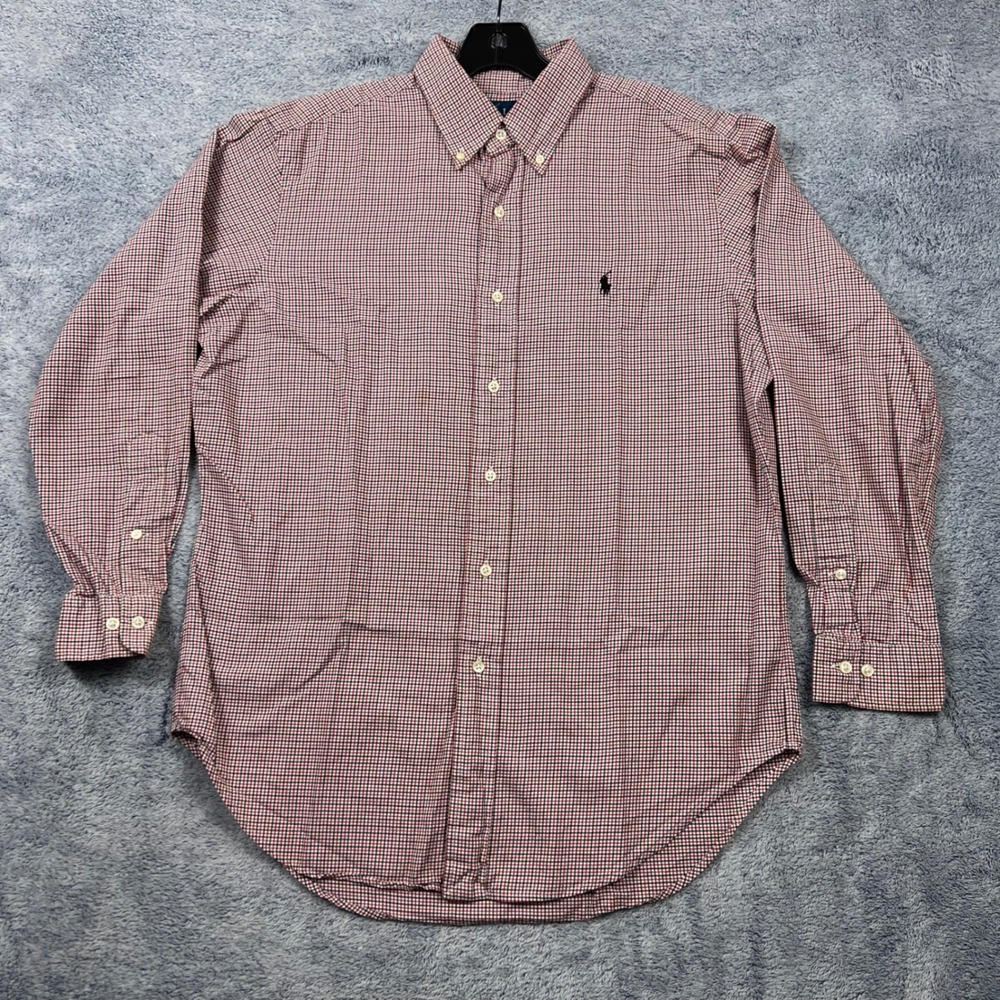 Ralph Lauren Mens 15.5 32/33 Red Check Button Down Classic Fit Tattersall Shirt